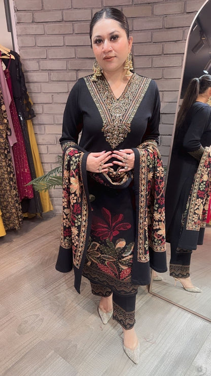 Kali Mirch Black Woolen Designer suit