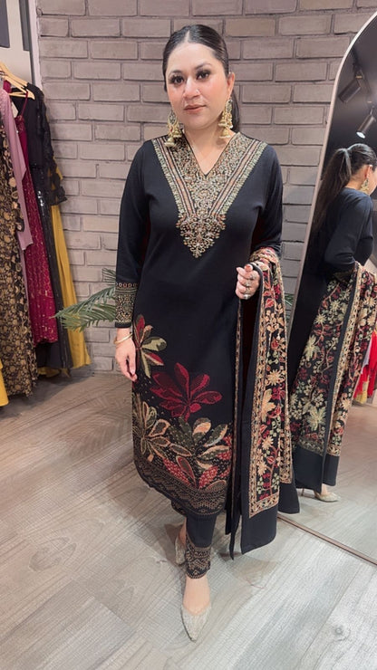 Kali Mirch Black Woolen Designer suit