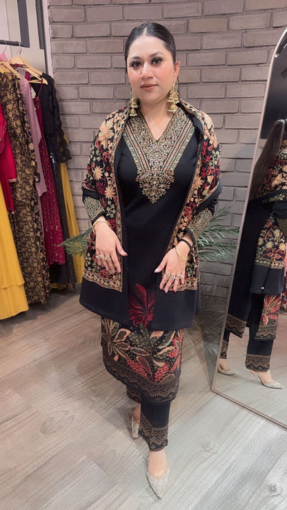 Kali Mirch Black Woolen Designer suit
