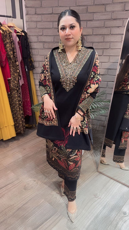 Kali Mirch Black Woolen Designer suit