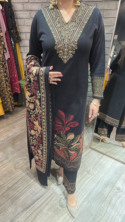 Kali Mirch Black Woolen Designer suit