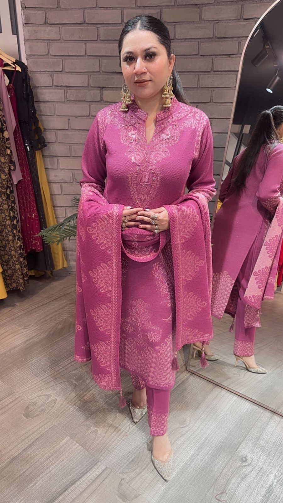 Garlic onion Pink Woolen Designer suit