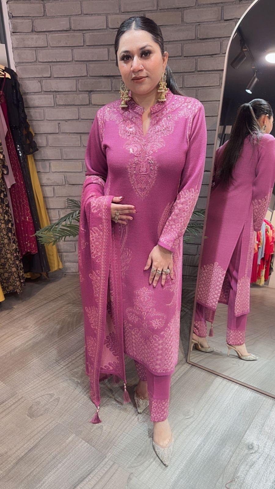 Garlic onion Pink Woolen Designer suit