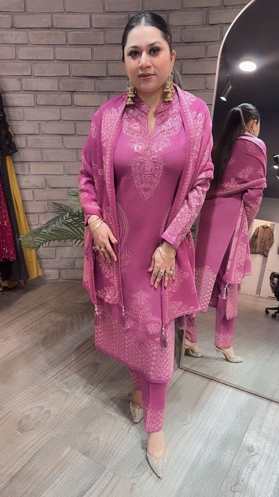 Garlic onion Pink Woolen Designer suit