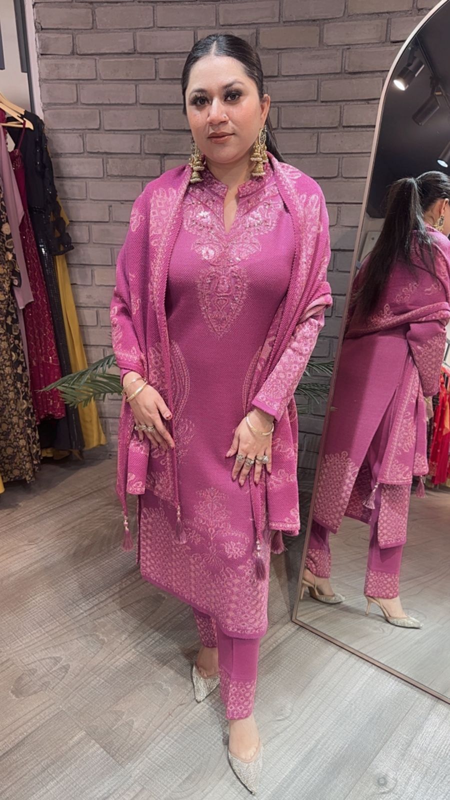 Garlic onion Pink Woolen Designer suit