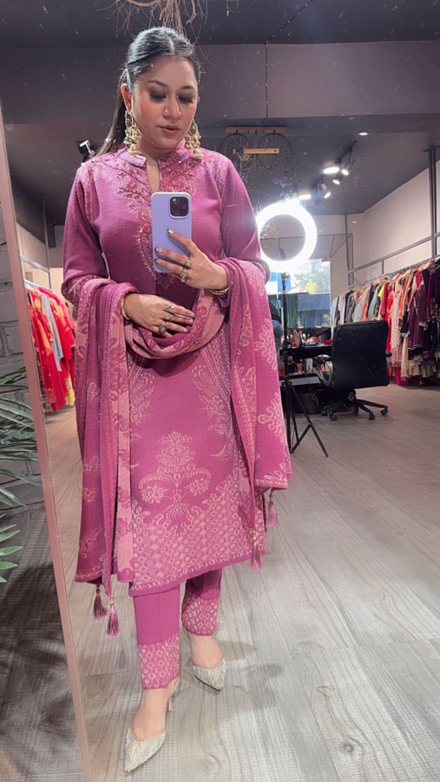 Garlic onion Pink Woolen Designer suit