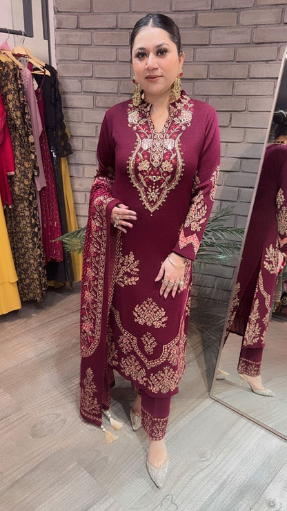 Rajma Mahroon Woolen Designer suit