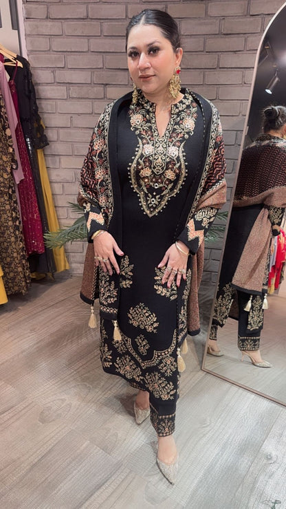 Rajma Black Woolen Designer suit
