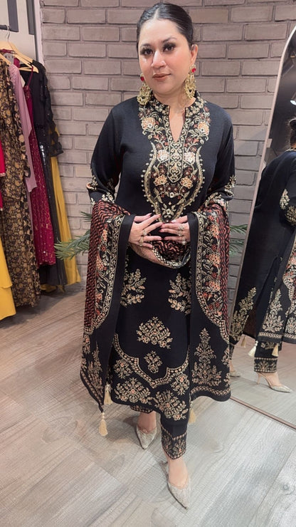 Rajma Black Woolen Designer suit