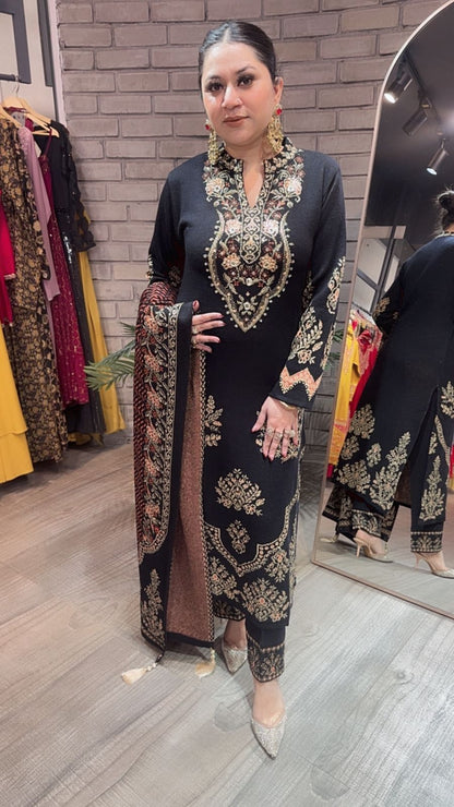 Rajma Black Woolen Designer suit
