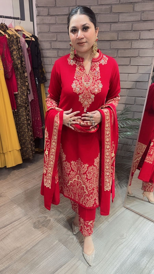 Chilli Red Woolen Designer suit