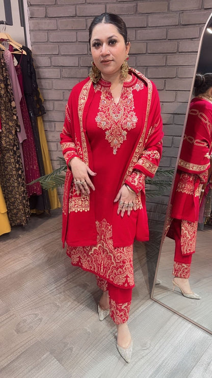 Chilli Red Woolen Designer suit