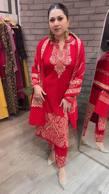 Chilli Red Woolen Designer suit