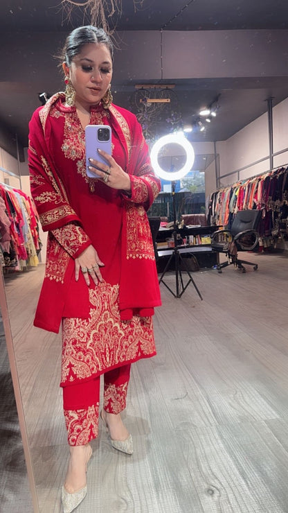 Chilli Red Woolen Designer suit