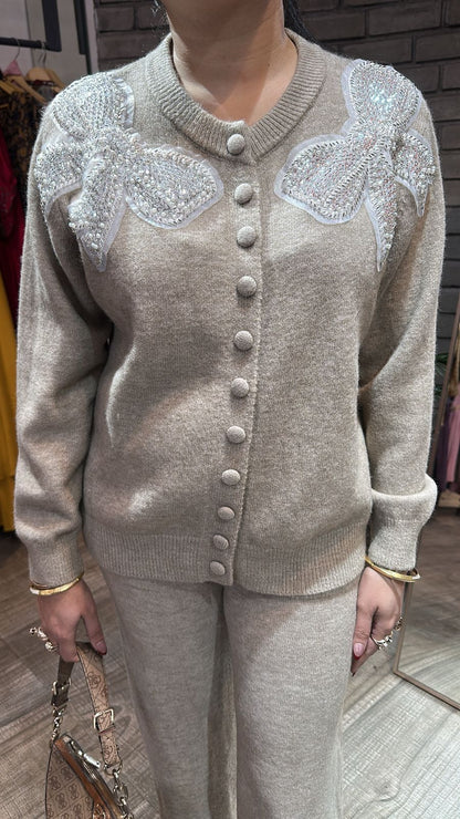 Bow Beige Woolen Cordset