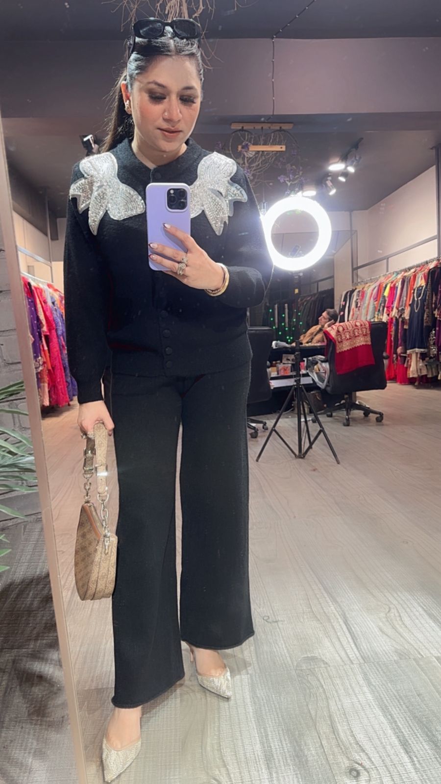 Bow Black Woolen Cordset
