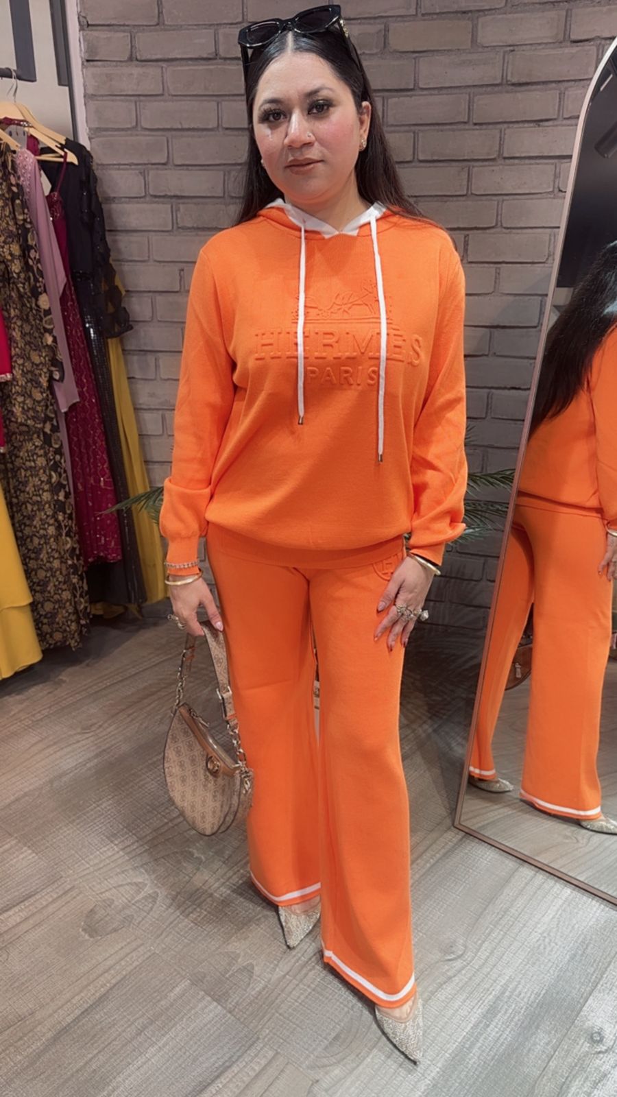 Oscar orange Woolen hoody cordset