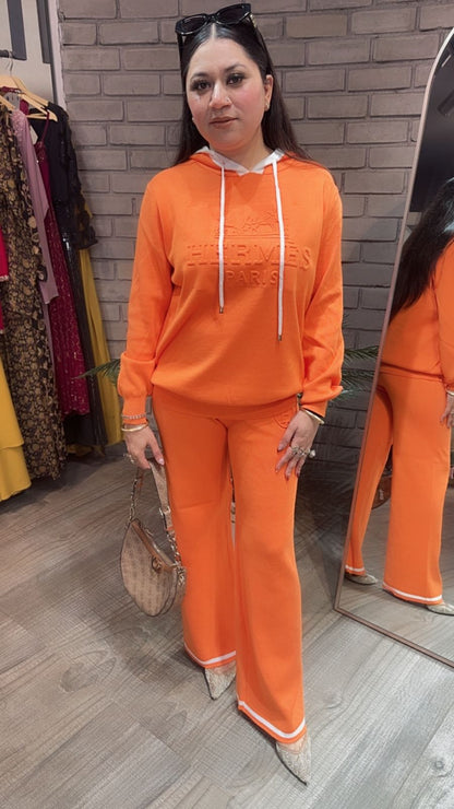 Oscar orange Woolen hoody cordset