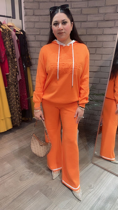 Oscar orange Woolen hoody cordset