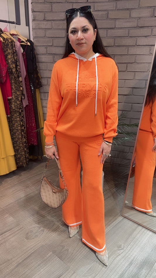 Oscar orange Woolen hoody cordset