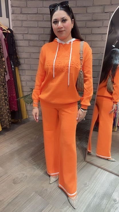 Oscar orange Woolen hoody cordset