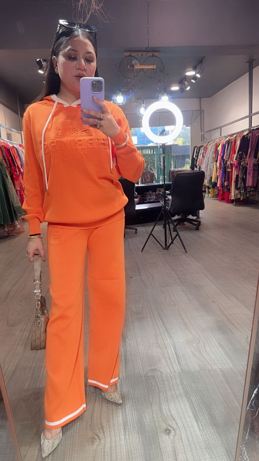 Oscar orange Woolen hoody cordset