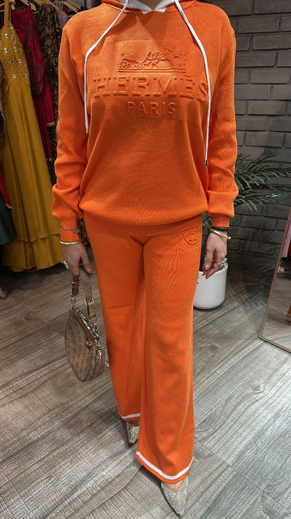 Oscar orange Woolen hoody cordset