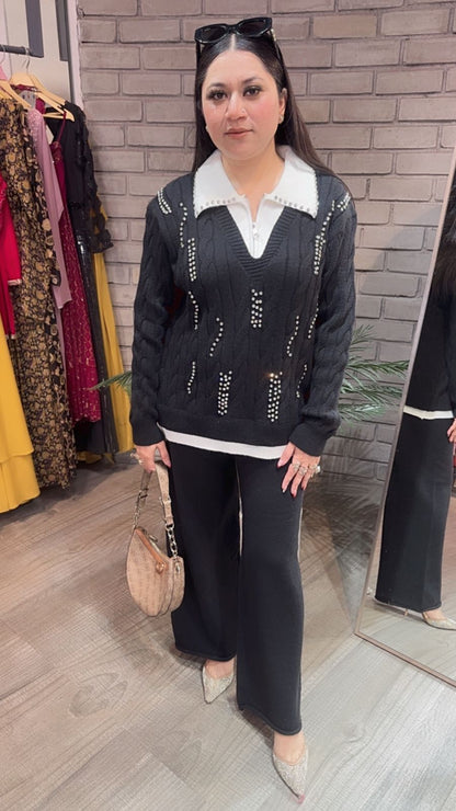 Newspaper Black  Woolen cordset