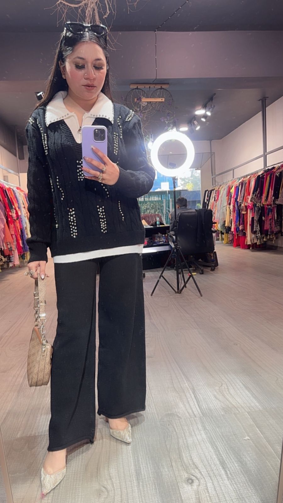 Newspaper Black  Woolen cordset