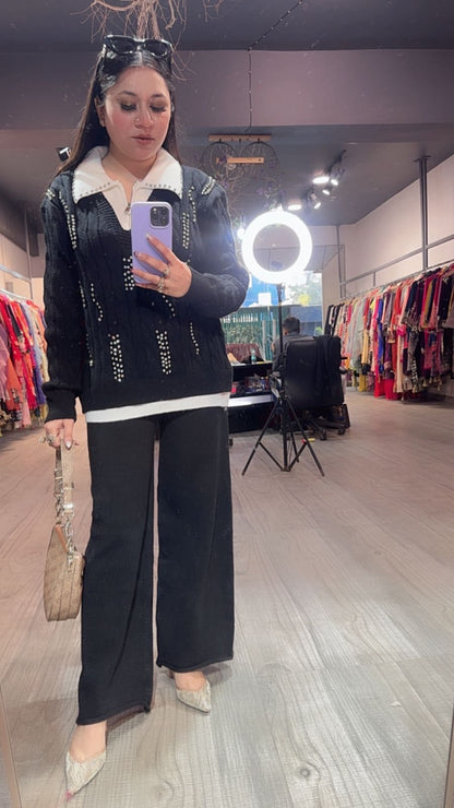 Newspaper Black  Woolen cordset