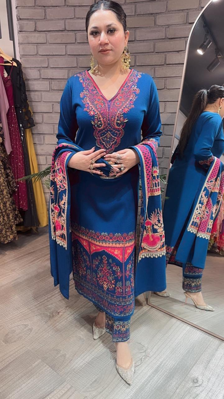 Daawat Blue Designer Woolen suit
