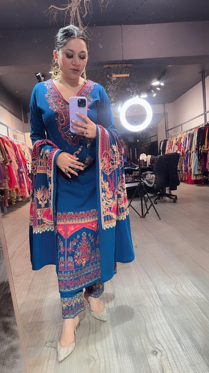 Daawat Blue Designer Woolen suit