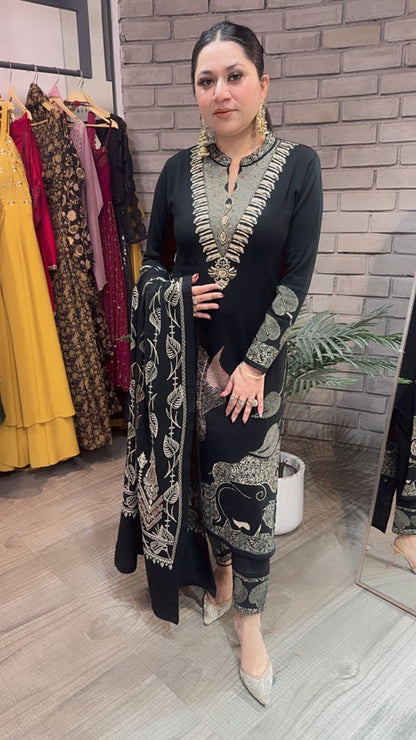 Clove Black Designer Woolen suit