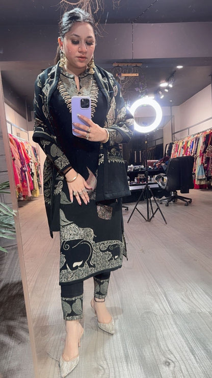 Clove Black Designer Woolen suit
