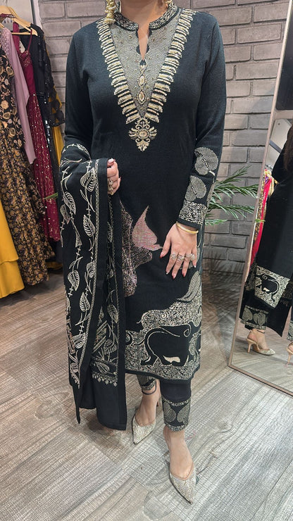 Clove Black Designer Woolen suit