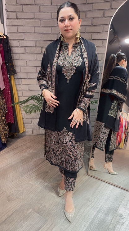 Chilli Black Woolen Designer suit