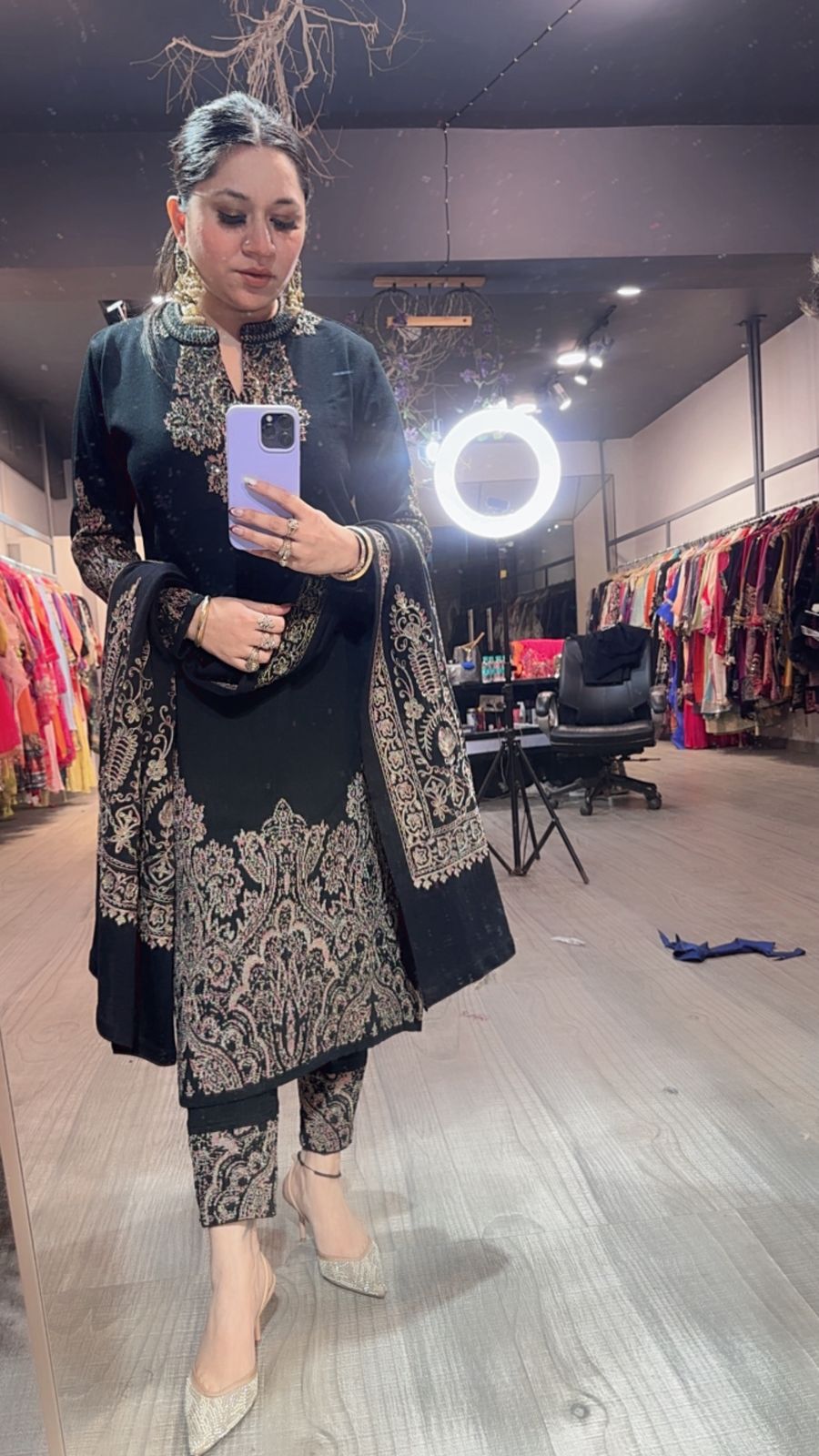 Chilli Black Woolen Designer suit