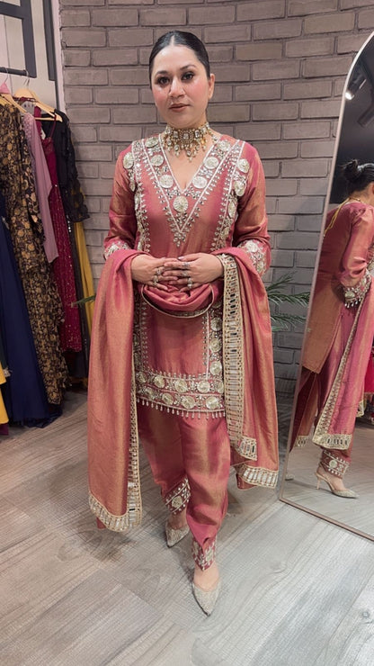 Ronak onion pink Mirror Designer suit