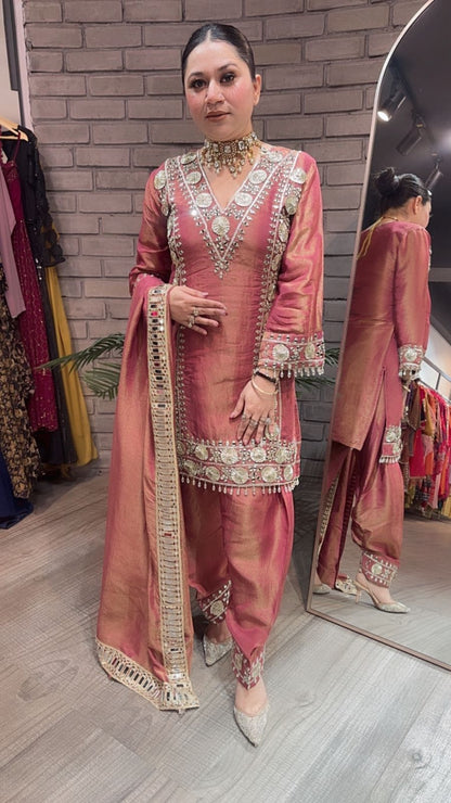 Ronak onion pink Mirror Designer suit