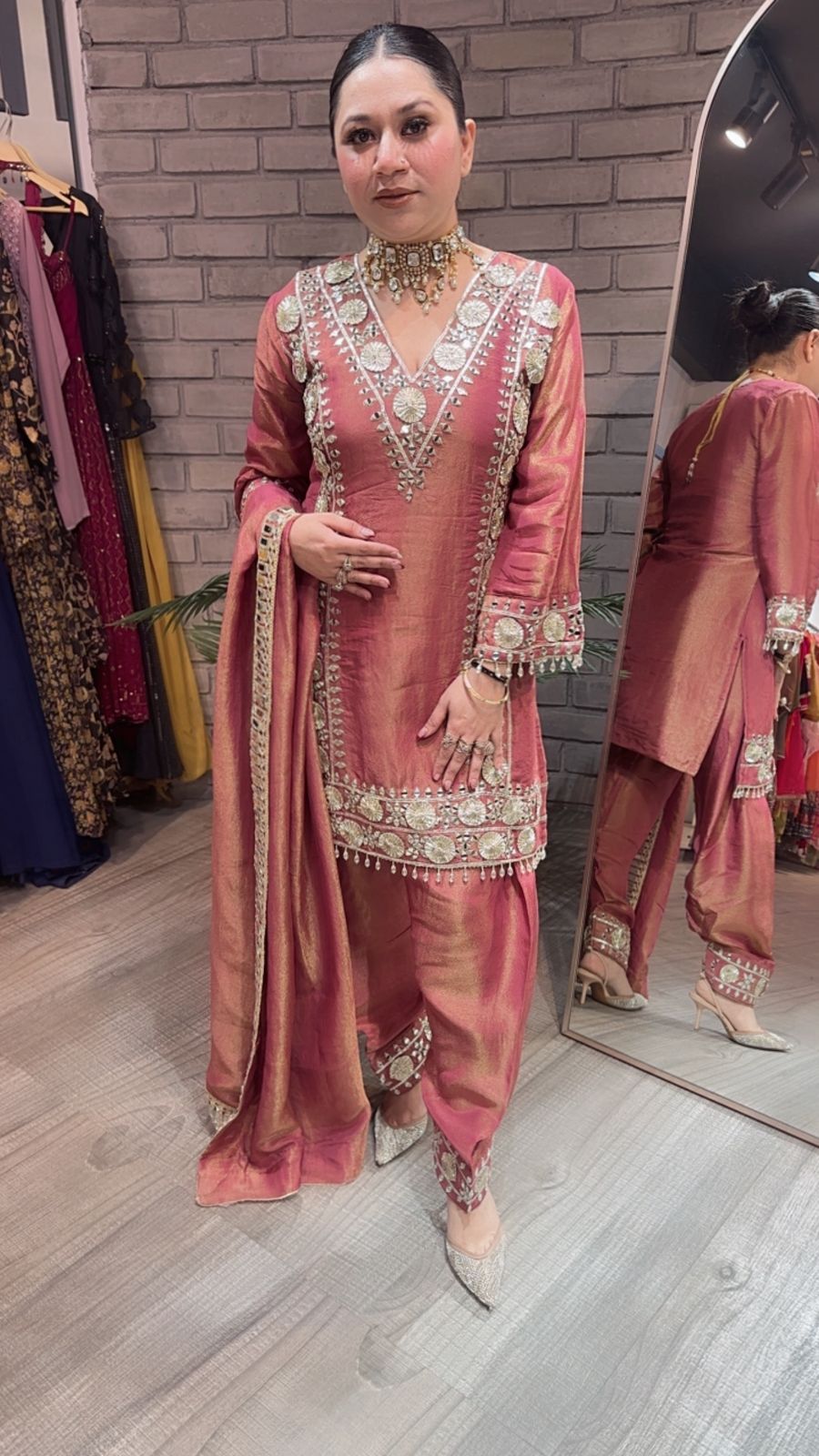 Ronak onion pink Mirror Designer suit