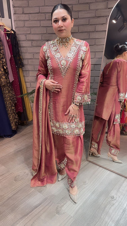 Ronak onion pink Mirror Designer suit