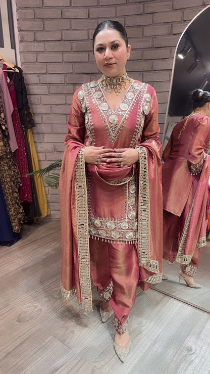 Ronak onion pink Mirror Designer suit