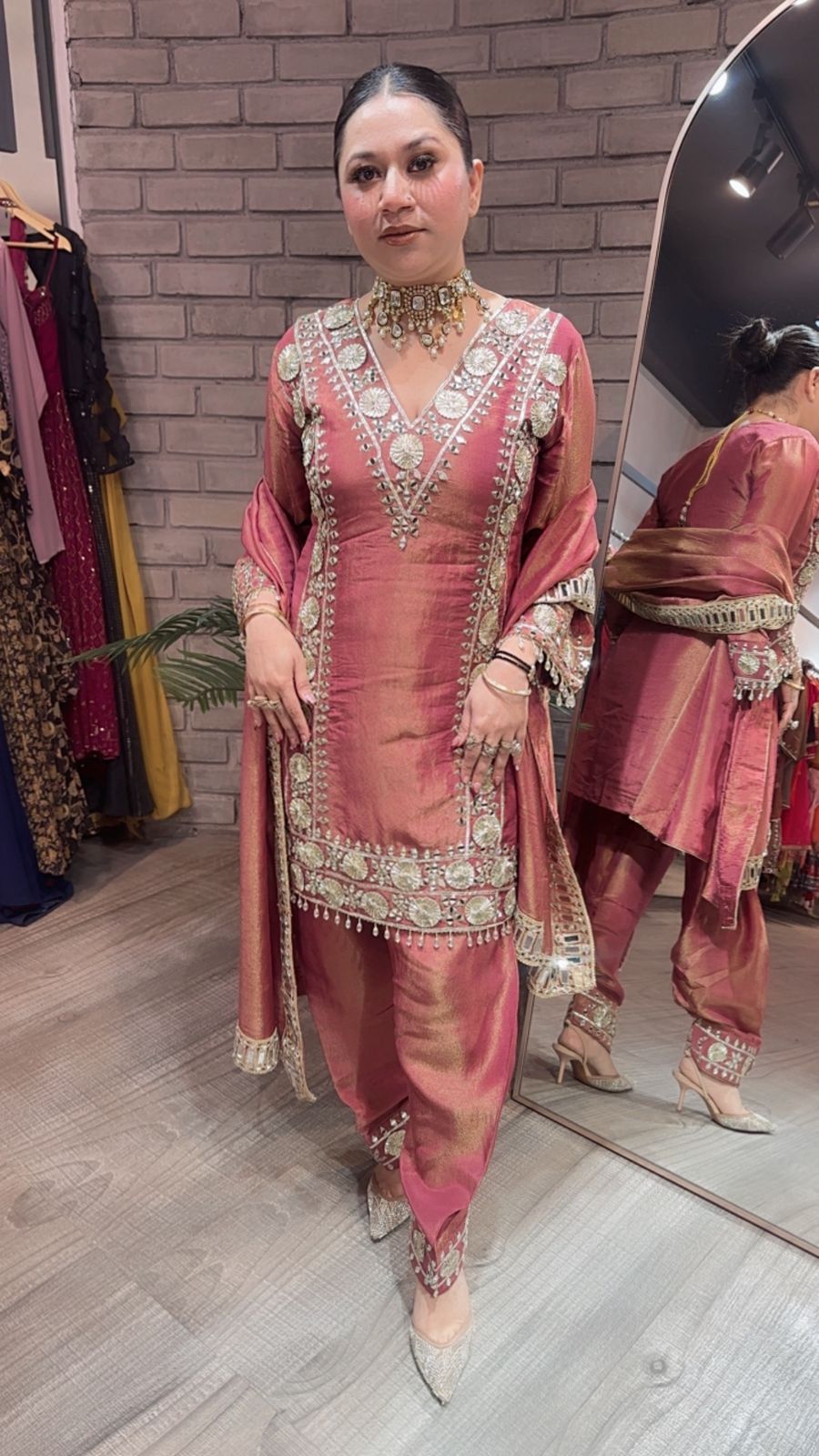 Ronak onion pink Mirror Designer suit