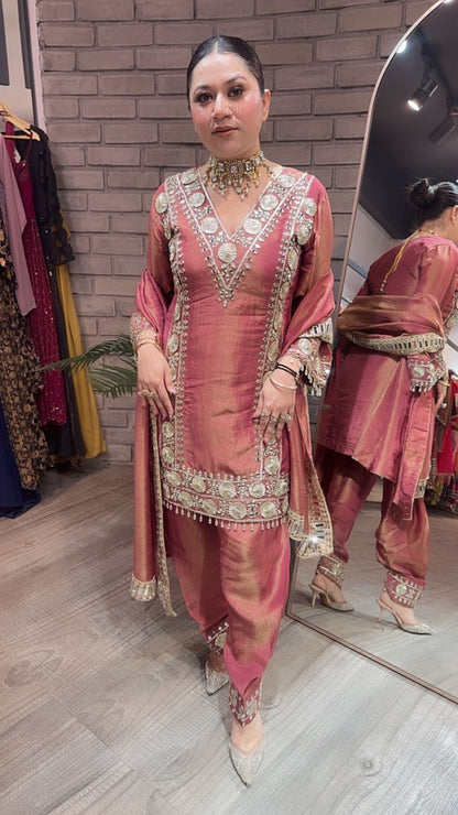 Ronak onion pink Mirror Designer suit