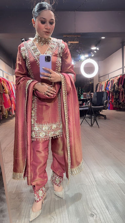 Ronak onion pink Mirror Designer suit