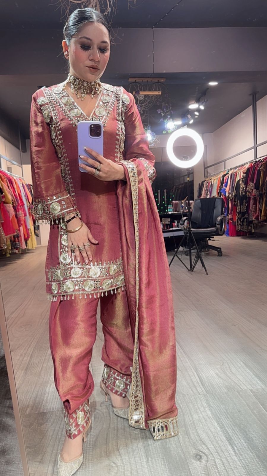 Ronak onion pink Mirror Designer suit