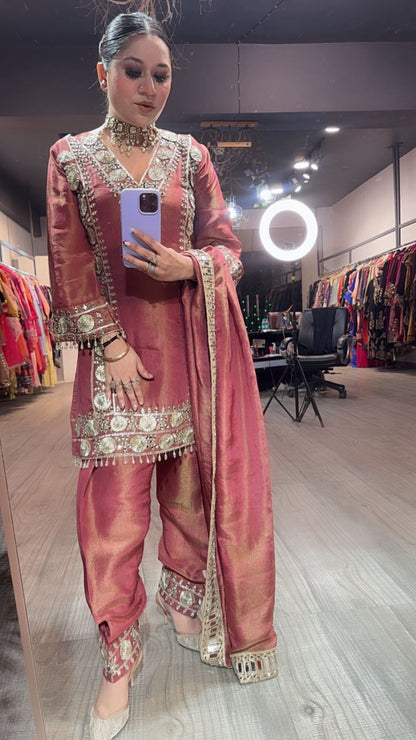 Ronak onion pink Mirror Designer suit