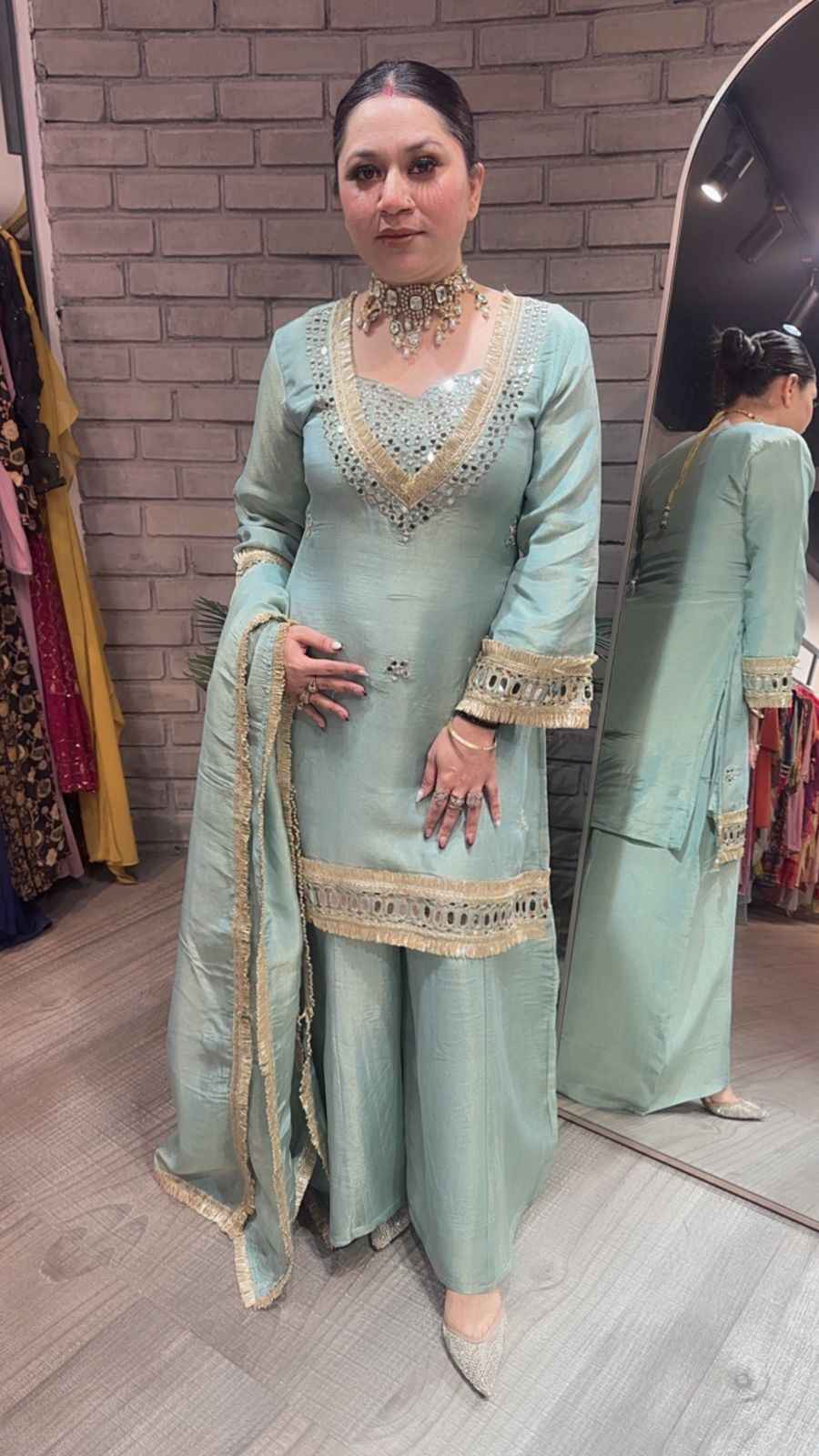 Rabha Aqua Blue Mirror Designer suit