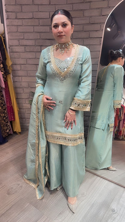 Rabha Aqua Blue Mirror Designer suit