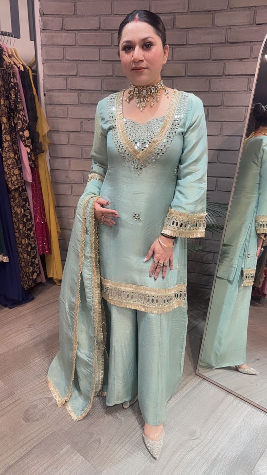 Rabha Aqua Blue Mirror Designer suit